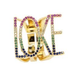 Rainbow Love Cubic Zirconia 18K Gold Anti Tarnish Free Size Ring For Women