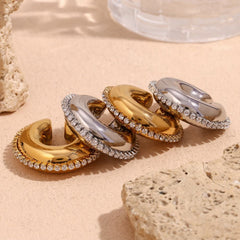 Chunky 18K Gold Silver Cubic Zirconia Stainless Steel Anti Tarnish Ear Cuff Earring For Women