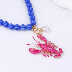 Lobster Pink Blue Beads Pearl Acrylic Necklace For Women
