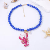 Lobster Pink Blue Beads Pearl Acrylic Necklace For Women