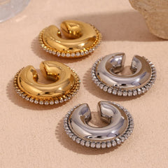 Chunky 18K Gold Silver Cubic Zirconia Stainless Steel Anti Tarnish Ear Cuff Earring For Women