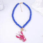 Lobster Pink Blue Beads Pearl Acrylic Necklace For Women