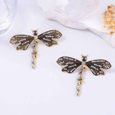 Butterfly 18K Gold Black CZ Anti Tarnish Dangler Earrings