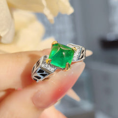 Leopard Silver Emerald Green Cubic Zirconia Crystal Anti Tarnish Free Size Ring For Women