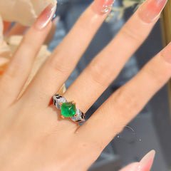 Leopard Silver Emerald Green Cubic Zirconia Crystal Anti Tarnish Free Size Ring For Women