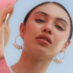 Fusion Pearl Silver Anti Tarnish White Gold Hoop Chandelier Earring For Women