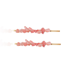 Strawberry Delight Acrylic 18K Gold Anti Tarnish Pink Beige Hair Clip Accessories Pack Of 2 Pcs For Girl Women