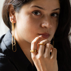 Cushion Cut Dual 18K Gold Stainless Steel Anti Tarnish Combo Set Of 2 Ring For Women