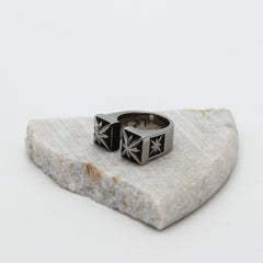 Vintage Oxidized square Star Black Stainless Steel Anti Tarnish Ring For Women