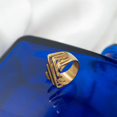 Square 18K Gold Silver Stainless Steel Anti Tarnish Combo Set Of 2 Ring For Women