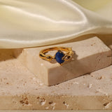 Lapis Stone Blue 18K Gold Stainless Steel Anti Tarnish Ring For Women