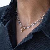 Toggle Silver 18K Gold Stainless Steel Anti Tarnish Necklace For Men