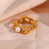 Aphrodite Square Pearl White 18K Gold Stainless Steel Anti Tarnish Ring For Women