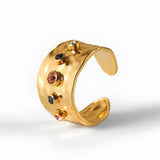 Rainbow Crystal Multi 18K Gold Stainless Steel Anti Tarnish Ring Free Size For Women