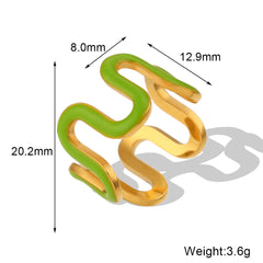 Cursive Enamel Black 18K Gold Stainless Steel Anti Tarnish Ring For Women