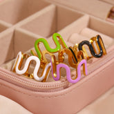 Cursive Enamel Black 18K Gold Stainless Steel Anti Tarnish Ring For Women