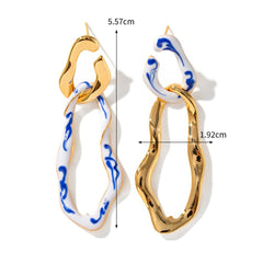 Curb Enamel White 18K Gold Stainless Steel Anti Tarnish Dangler Drop Earring For Women