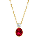 Oval Cut Ruby Red Rose Silver Yellow Gold CZ Brass Pendant Chain
