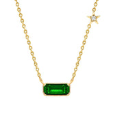 Emerald Rectangular Star Rose Silver Gold Plated CZ Brass Pendant Chain