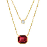 Emerald Cut Layered Ruby Red Rose Silver Gold CZ Brass Pendant Chain