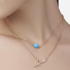Trendy Layered Arrow Design Rose Silver Gold Plated CZ Brass Necklace