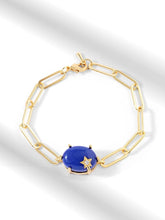 Round Blue with Star Rose Silver Yellow Gold Plated CZ Brass Bracelet