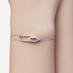 Pink Evil Eye Rose Silver Gold Plated CZ Anti Tarnish Brass Bracelet