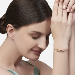 Pink Evil Eye Rose Silver Gold Plated CZ Anti Tarnish Brass Bracelet