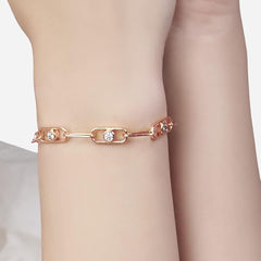 Minimal Oval Link Chain Rose Silver Gold CZ Anti Tarnish Brass Bracelet