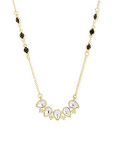 Teardrop Cluster Black Beads Rose Silver Gold Plated CZ Brass Necklace