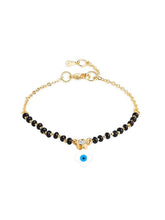 Designer Evil Eye Charm Black Beads Rose Silver Gold Brass Bracelet