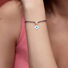 Designer Evil Eye Charm Black Beads Rose Silver Gold Brass Bracelet