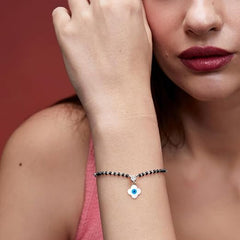 Designer Evil Eye Charm Black Beads Rose Silver Gold Brass Bracelet