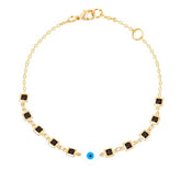 Square Black Stone Evil Eye Rose Silver Gold Enamel Brass Anklets