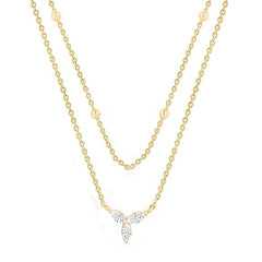 Elegant Double Layer Rose Silver Gold CZ Anti Tarnish Brass Necklace