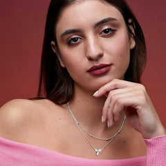 Elegant Double Layer Rose Silver Gold CZ Anti Tarnish Brass Necklace