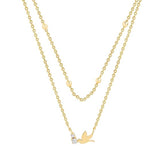 Delicate Layered Chain Bird Charm Rose Silver Gold CZ Brass Necklace