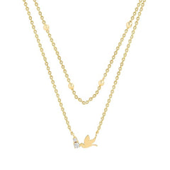 Delicate Layered Chain Bird Charm Rose Silver Gold CZ Brass Necklace