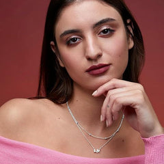 Delicate Layered Chain Bird Charm Rose Silver Gold CZ Brass Necklace