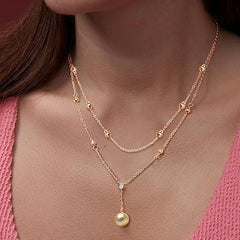 Dainty Double Layer Rose Silver Gold Plated CZ Pearl Brass Necklace