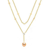 Dainty Double Layer Rose Silver Gold Plated CZ Pearl Brass Necklace