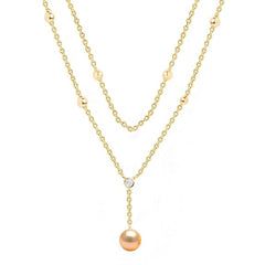 Dainty Double Layer Rose Silver Gold Plated CZ Pearl Brass Necklace