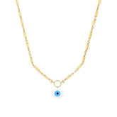 Minimal Blue Enamel Evil Eye Rose Silver Gold Plated Brass Necklace