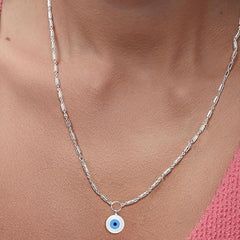 Minimal Blue Enamel Evil Eye Rose Silver Gold Plated Brass Necklace