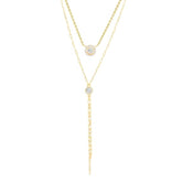 Layered Lariat Chain Rose Silver Gold CZ Anti Tarnish Brass Necklace