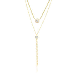Layered Lariat Chain Rose Silver Gold CZ Anti Tarnish Brass Necklace