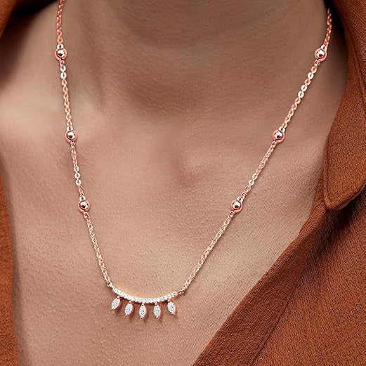 Minimalist Leaf Rose Silver Gold Plated CZ Anti Tarnish Brass Necklace