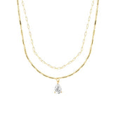 Layered Chain Teardrop Charm Rose Silver Gold Plated CZ Brass Necklace