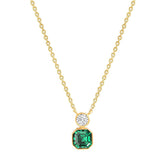Green Emerald Cut Round Rose Silver Yellow Gold CZ Brass Pendant Chain