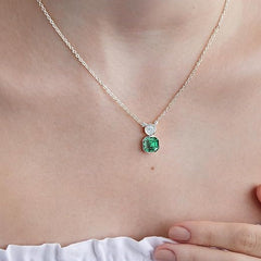 Green Emerald Cut Round Rose Silver Yellow Gold CZ Brass Pendant Chain